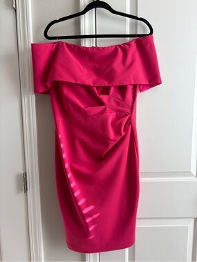 Off-Shoulder Fuchsia Sheath Dress